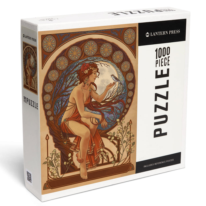 Woman and Bird, Art Nouveau, Jigsaw Puzzle Puzzle Lantern Press 