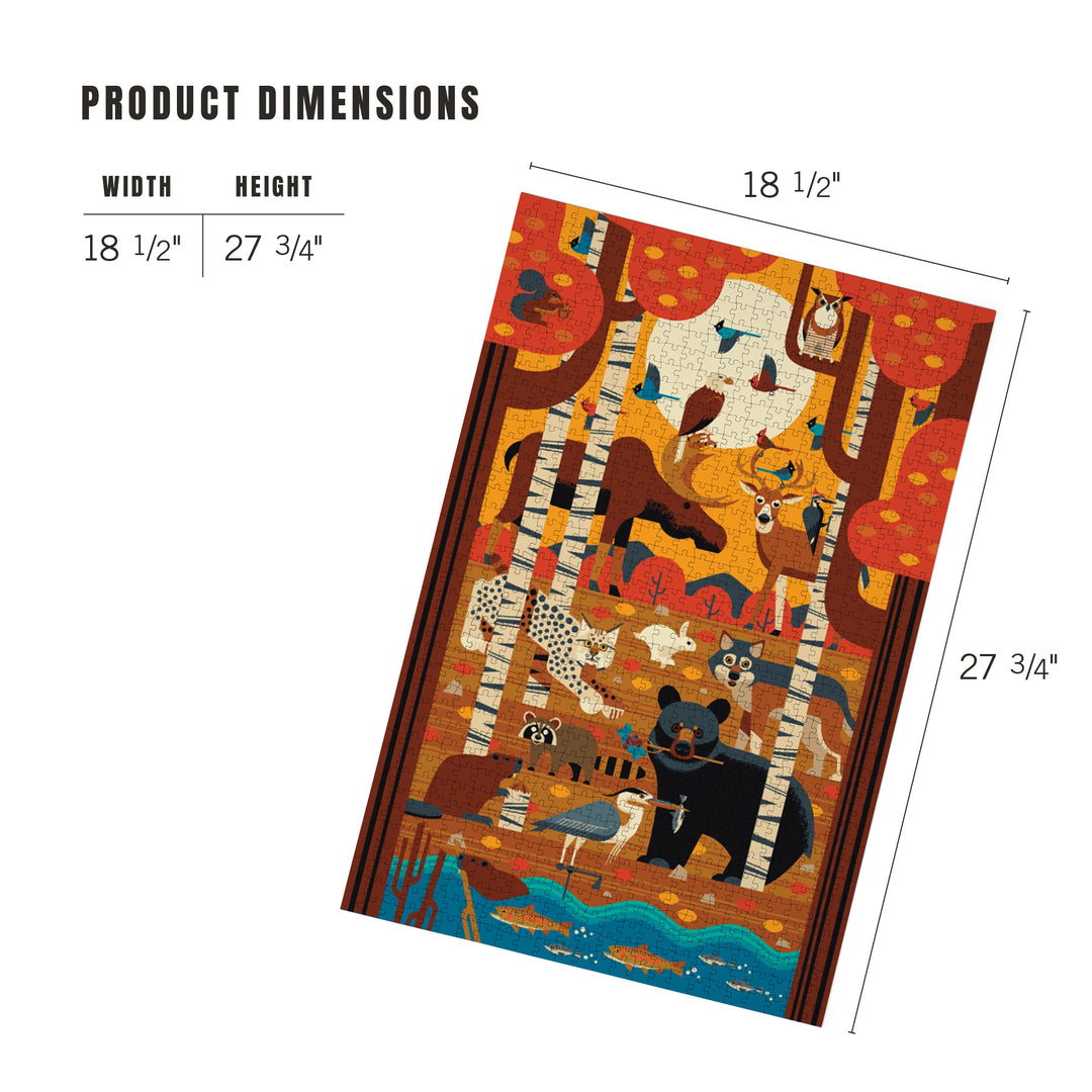Woodland Forest Animals, Geometric, Jigsaw Puzzle Puzzle Lantern Press 