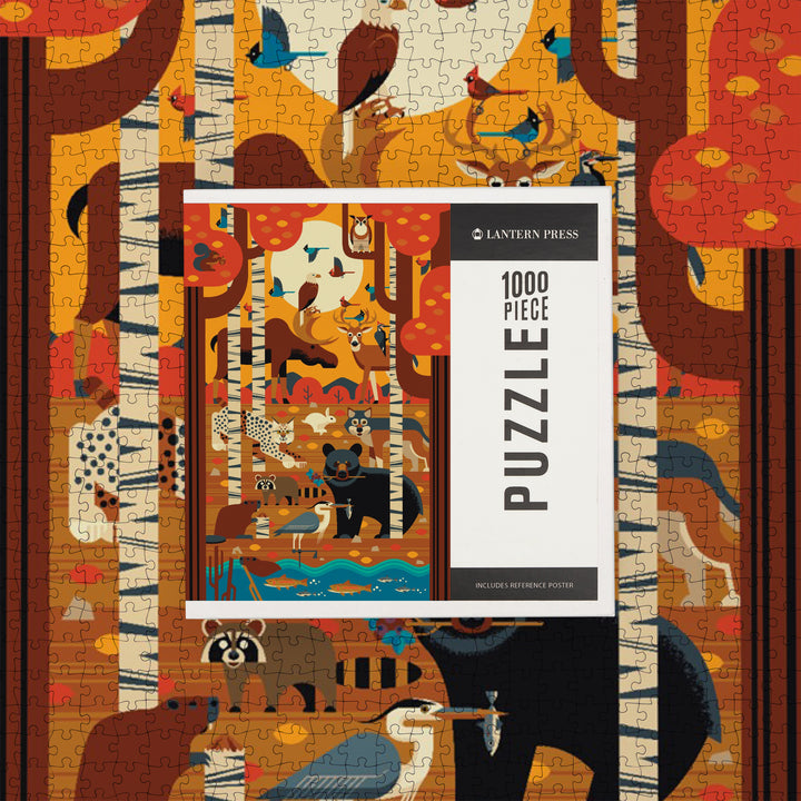 Woodland Forest Animals, Geometric, Jigsaw Puzzle Puzzle Lantern Press 