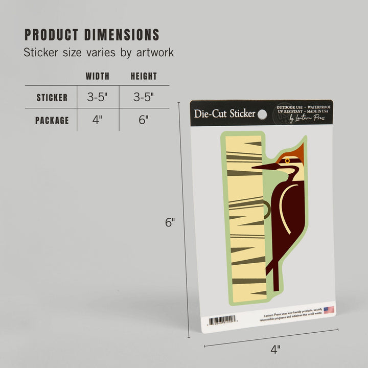 Woodpecker, Geometric, Contour, Lantern Press Artwork, Vinyl Sticker Sticker Lantern Press 