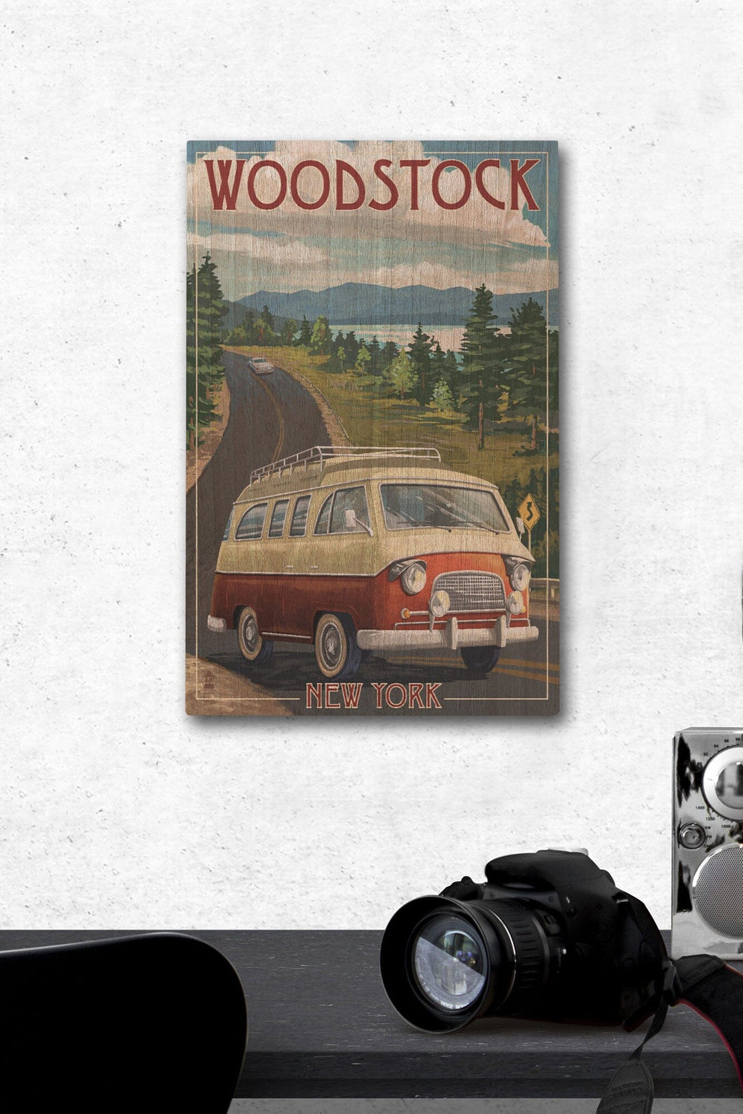 Woodstock, New York, Camper Van, Lantern Press Artwork, Wood Signs and Postcards Wood Lantern Press 12 x 18 Wood Gallery Print 