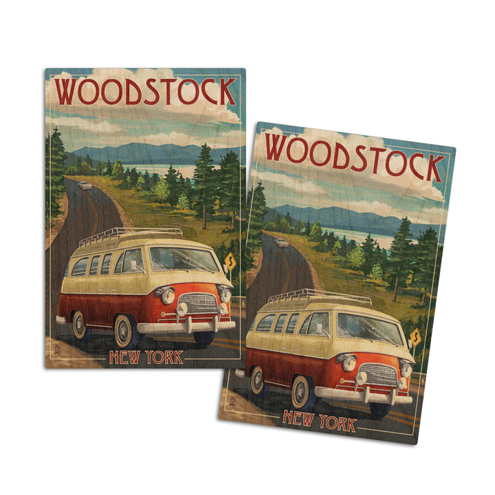 Woodstock, New York, Camper Van, Lantern Press Artwork, Wood Signs and Postcards Wood Lantern Press 4x6 Wood Postcard Set 