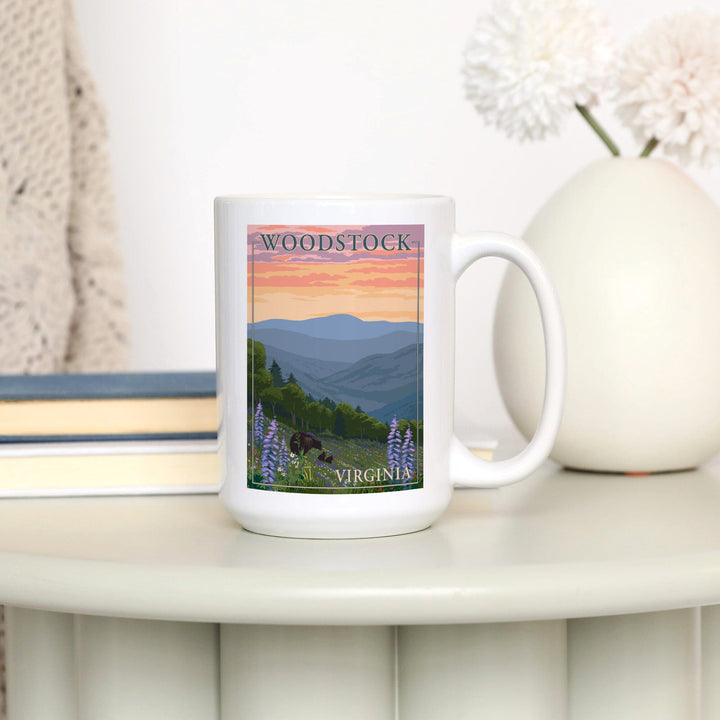 Woodstock, Virginia, Bear and Spring Flowers, Ceramic Mug Mugs Lantern Press 