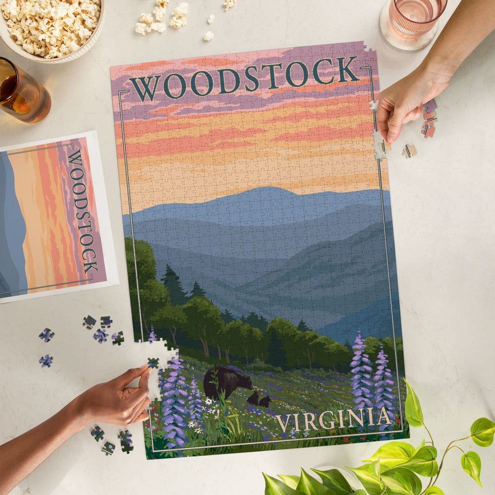 Woodstock, Virginia, Bear and Spring Flowers, Jigsaw Puzzle Puzzle Lantern Press 