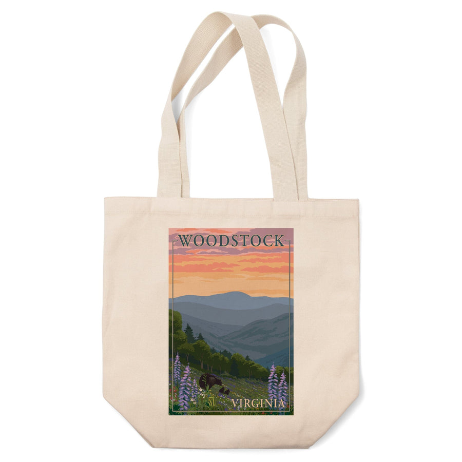 Woodstock, Virginia, Bear and Spring Flowers, Lantern Press Artwork, Tote Bag Totes Lantern Press 