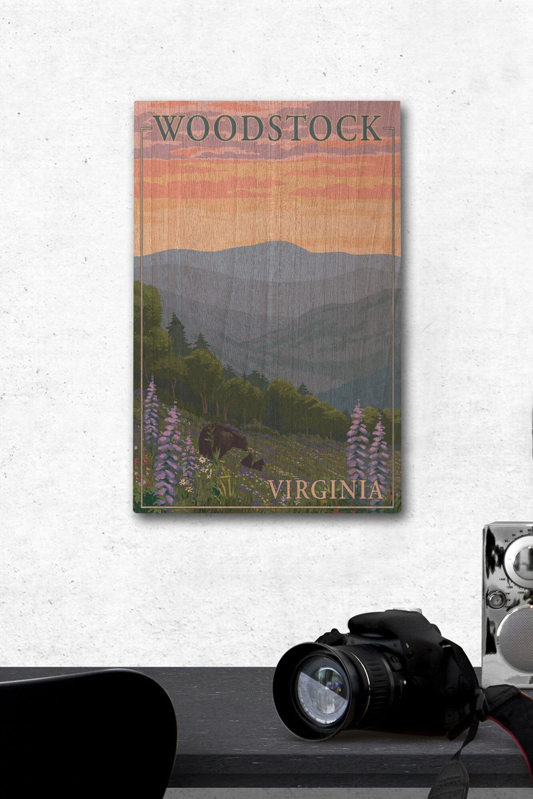 Woodstock, Virginia, Bear and Spring Flowers, Lantern Press Artwork, Wood Signs and Postcards Wood Lantern Press 12 x 18 Wood Gallery Print 