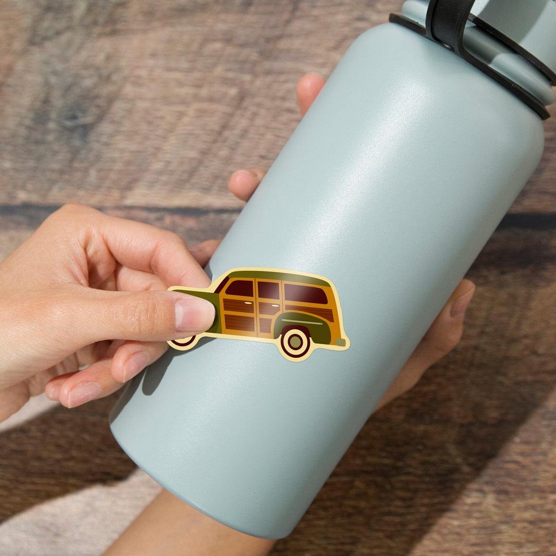 Woody, Station Wagon, Geometric, Contour, Lantern Press Artwork, Vinyl Sticker Sticker Lantern Press 