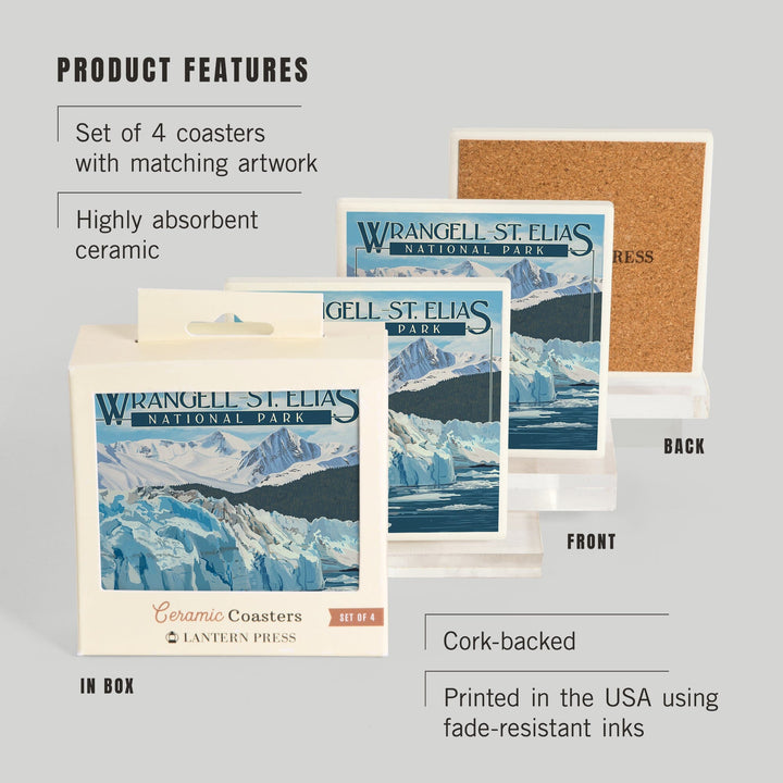 Wrangell, St. Elias National Park, Alaska, Glacier, Lantern Press Artwork, Coaster Set Coasters Lantern Press 