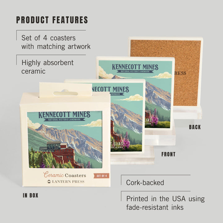 Wrangell-St Elias National Park and Preserve, Alaska, Kennecott Mines, Painterly, Coasters Coasters Lantern Press 