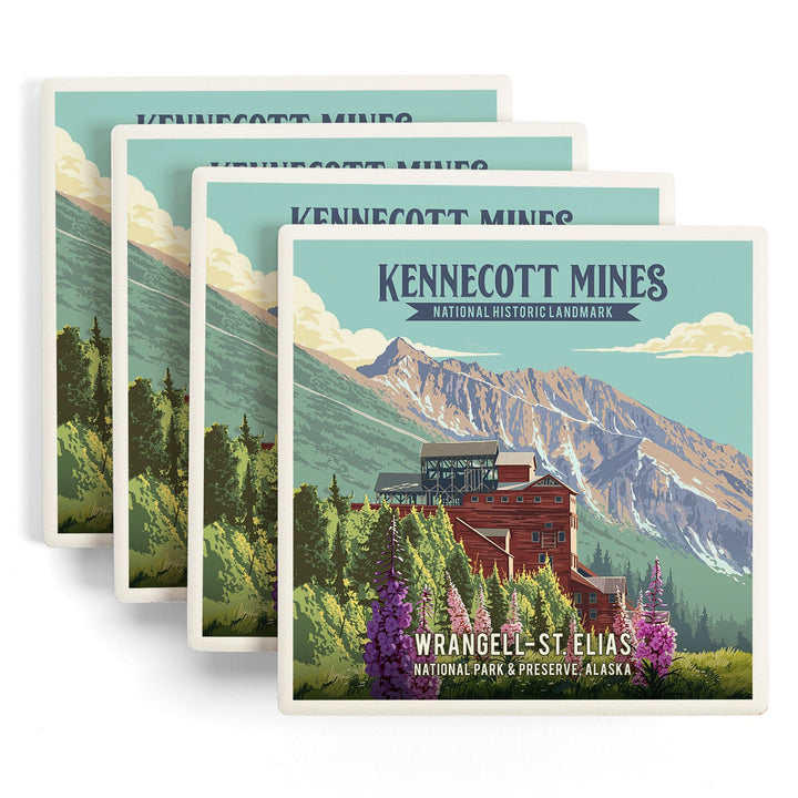 Wrangell-St Elias National Park and Preserve, Alaska, Kennecott Mines, Painterly, Coasters Coasters Lantern Press 