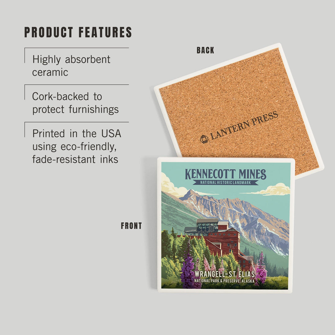 Wrangell-St Elias National Park and Preserve, Alaska, Kennecott Mines, Painterly, Coasters Coasters Lantern Press 