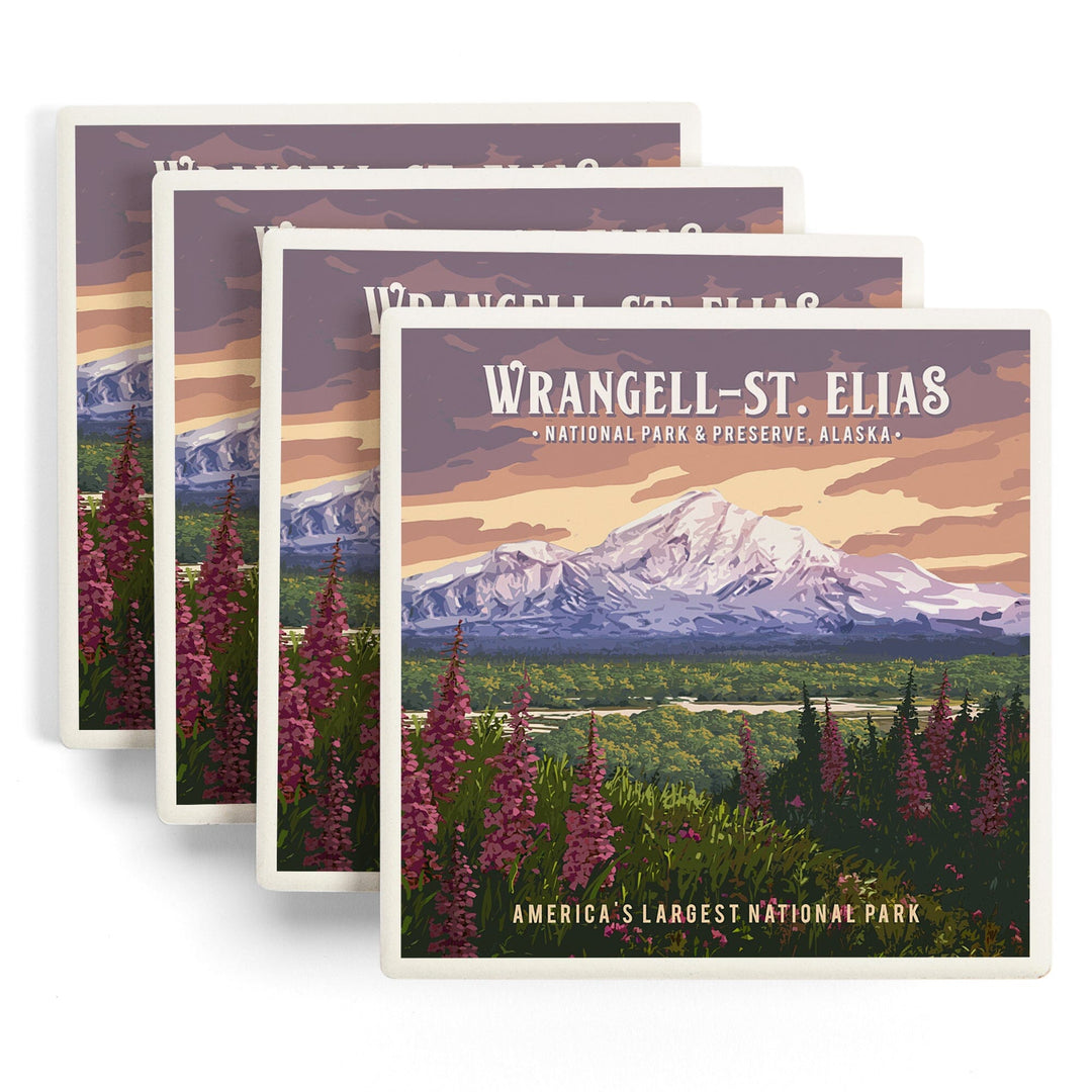 Wrangell-St Elias National Park and Preserve, Alaska, Mount Drum, Painterly, Coasters Coasters Lantern Press 