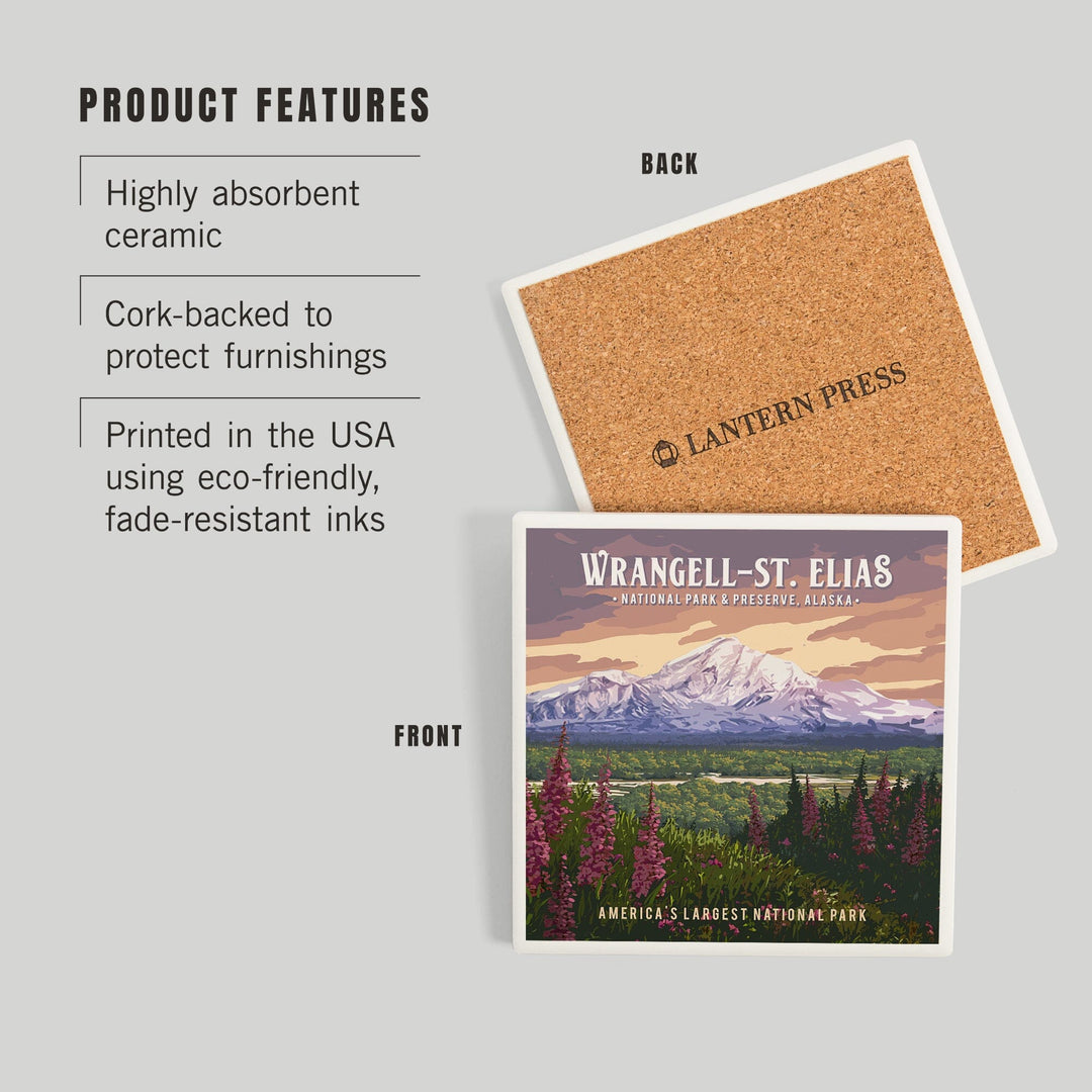 Wrangell-St Elias National Park and Preserve, Alaska, Mount Drum, Painterly, Coasters Coasters Lantern Press 