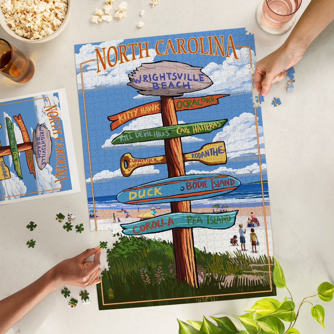 Wrightsville Beach, North Carolina, Destinations Sign, Jigsaw Puzzle Puzzle Lantern Press 