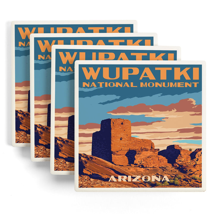 Wupatki National Monument, Arizona, Lantern Press Artwork, Coaster Set Coasters Lantern Press 