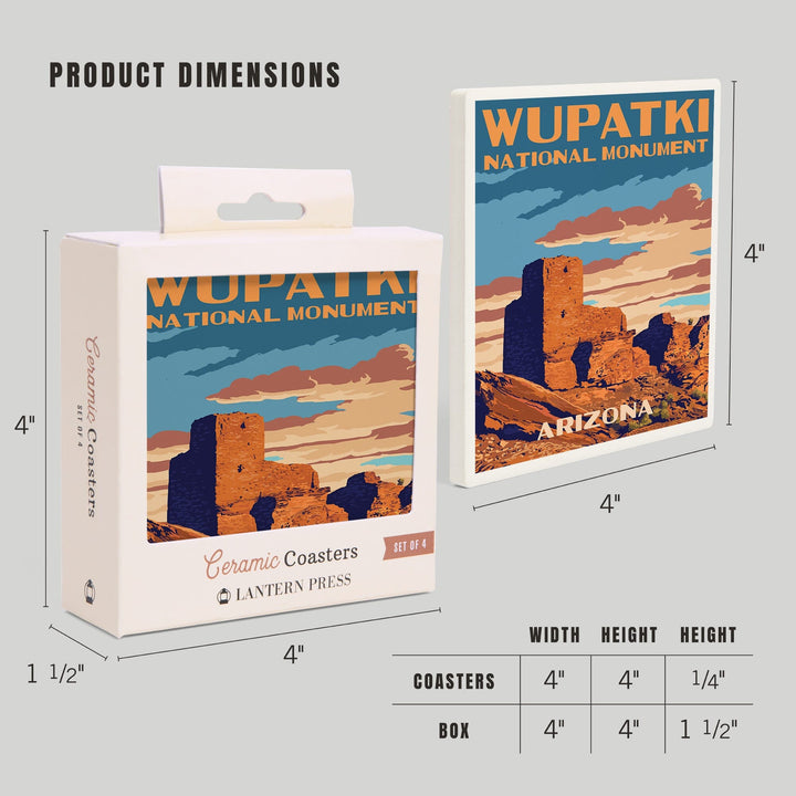 Wupatki National Monument, Arizona, Lantern Press Artwork, Coaster Set Coasters Lantern Press 