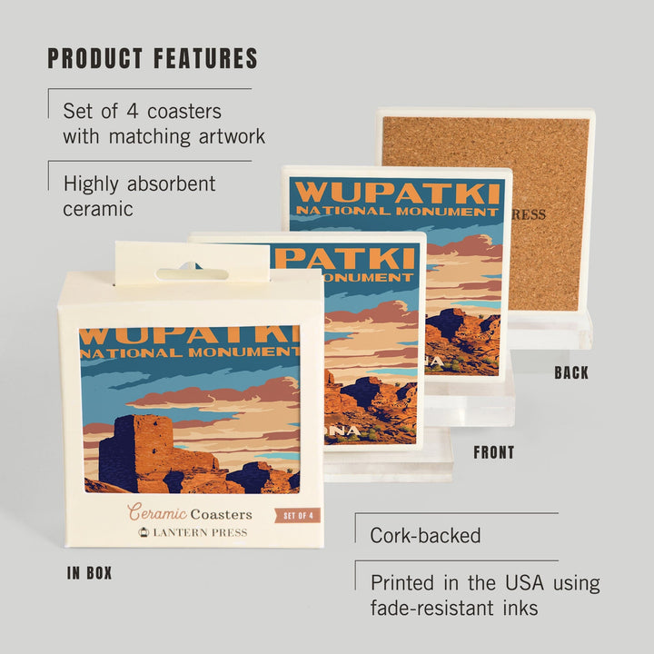 Wupatki National Monument, Arizona, Lantern Press Artwork, Coaster Set Coasters Lantern Press 