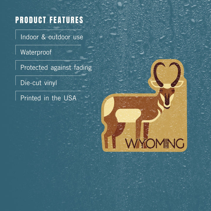 Wyoming, Antelope, Geometric, Contour, Vinyl Sticker Sticker Lantern Press 