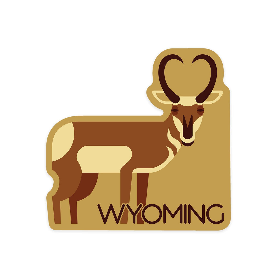 Wyoming, Antelope, Geometric, Contour, Vinyl Sticker Sticker Lantern Press 