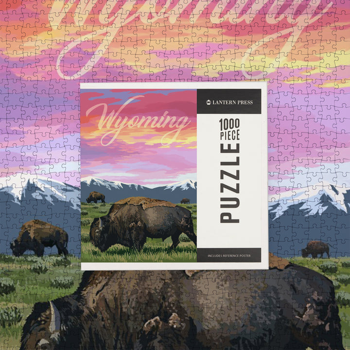 Wyoming, Bison and Sunset, Jigsaw Puzzle Puzzle Lantern Press 