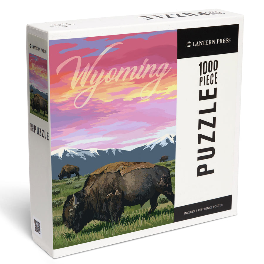 Wyoming, Bison and Sunset, Jigsaw Puzzle Puzzle Lantern Press 