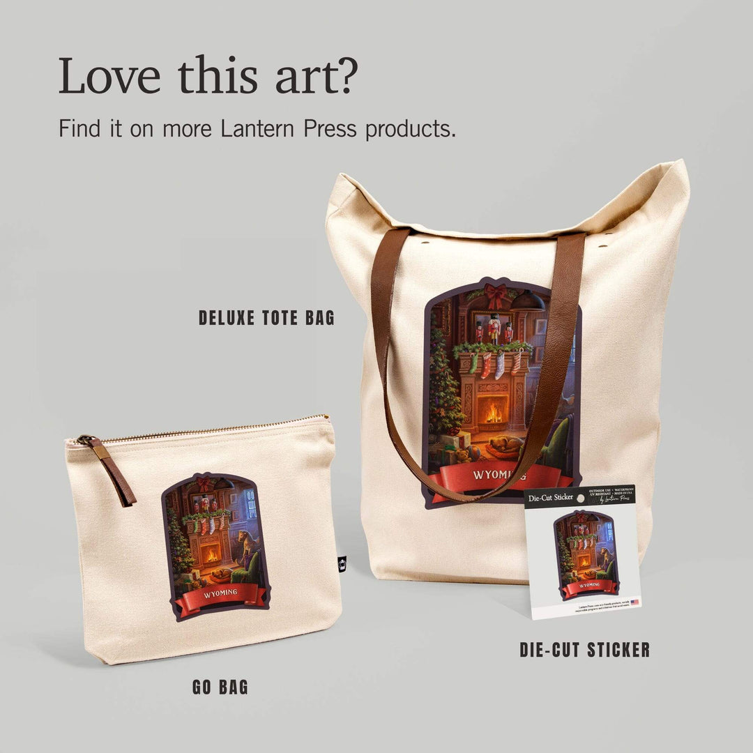 Wyoming, Christmas Morning,, Organic Cotton Zipper Pouch, Go Bag Go Bag Lantern Press 