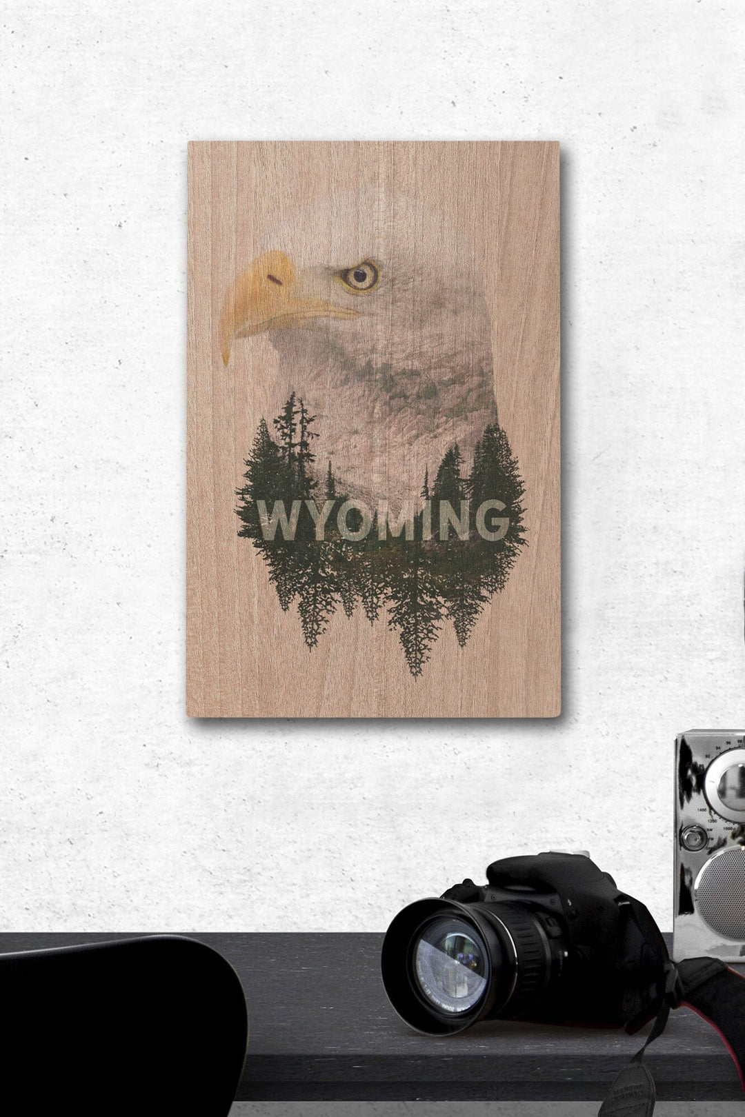 Wyoming, Eagle, Double Exposure, Lantern Press Artwork, Wood Signs and Postcards Wood Lantern Press 12 x 18 Wood Gallery Print 