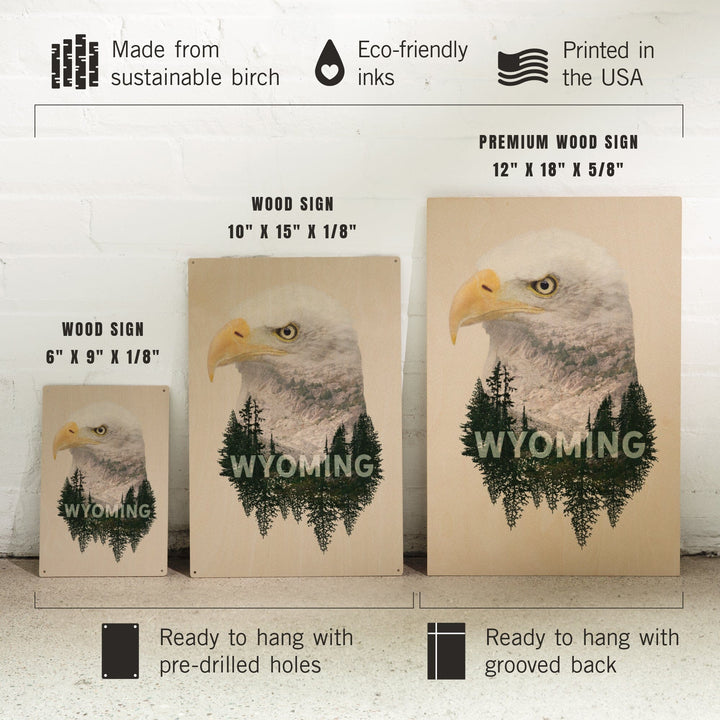 Wyoming, Eagle, Double Exposure, Lantern Press Artwork, Wood Signs and Postcards Wood Lantern Press 