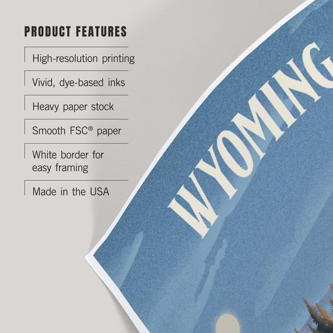 Wyoming, Lithograph, Reflection Pond and Bull Moose, Art & Giclee Prints Art Lantern Press 
