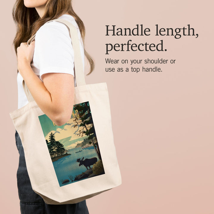 Wyoming, Moose and Lake, Lithograph, Tote Bag Totes Lantern Press 