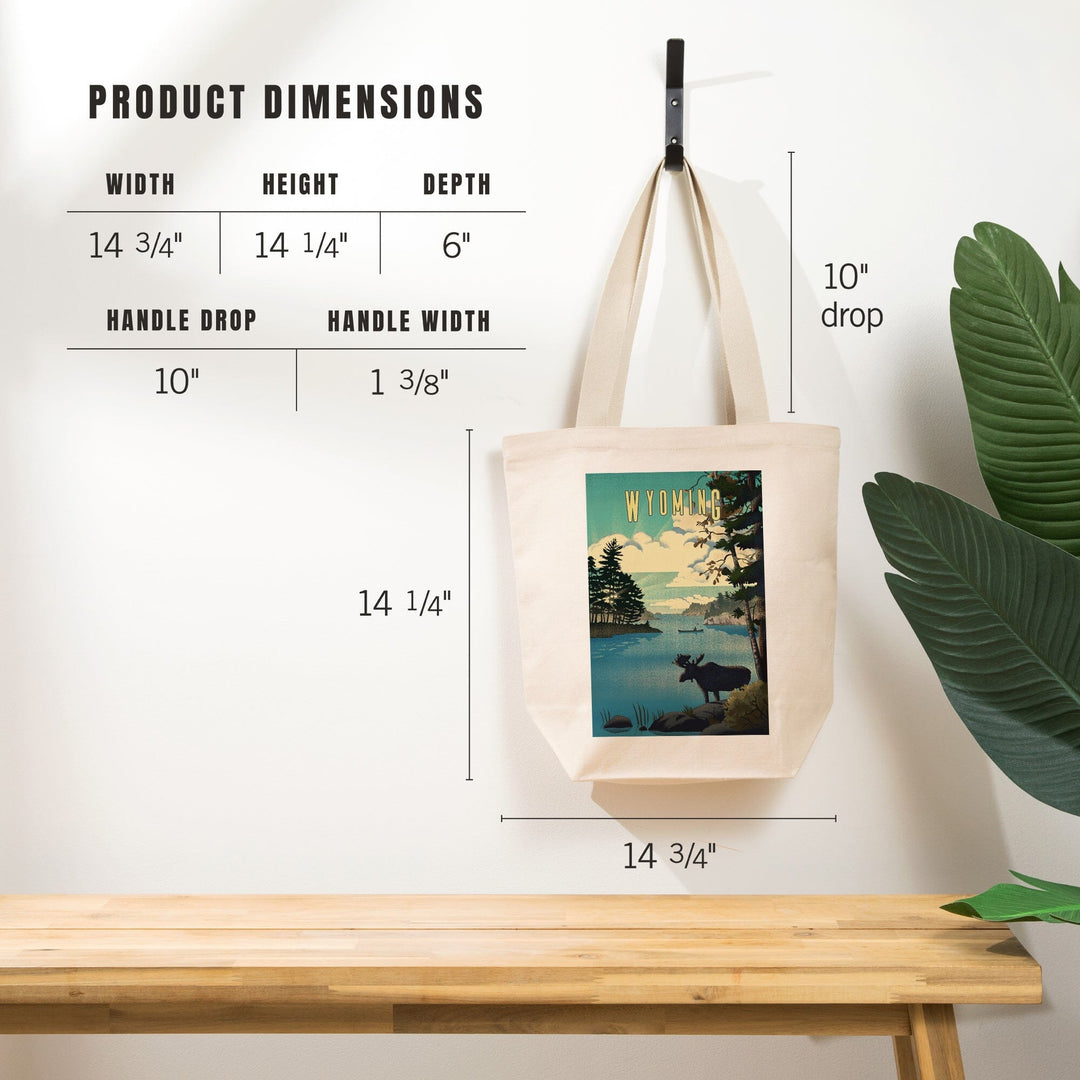 Wyoming, Moose and Lake, Lithograph, Tote Bag Totes Lantern Press 
