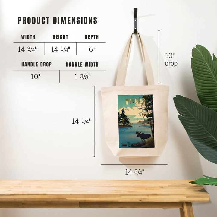 Wyoming, Moose and Lake, Lithograph, Tote Bag Totes Lantern Press 