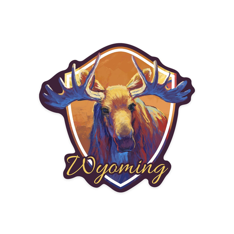 Wyoming, Moose, Vivid, Contour, Vinyl Sticker Sticker Lantern Press 