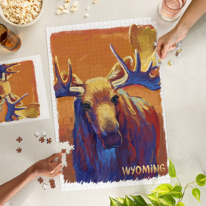 Wyoming, Moose, Vivid, Jigsaw Puzzle Puzzle Lantern Press 