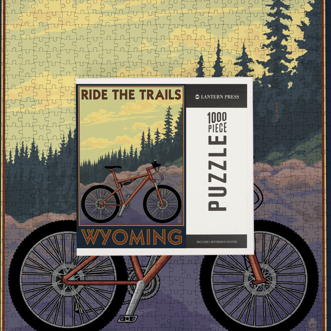 Wyoming, Ride the Trails, Mountain Bike Scene, Jigsaw Puzzle Puzzle Lantern Press 