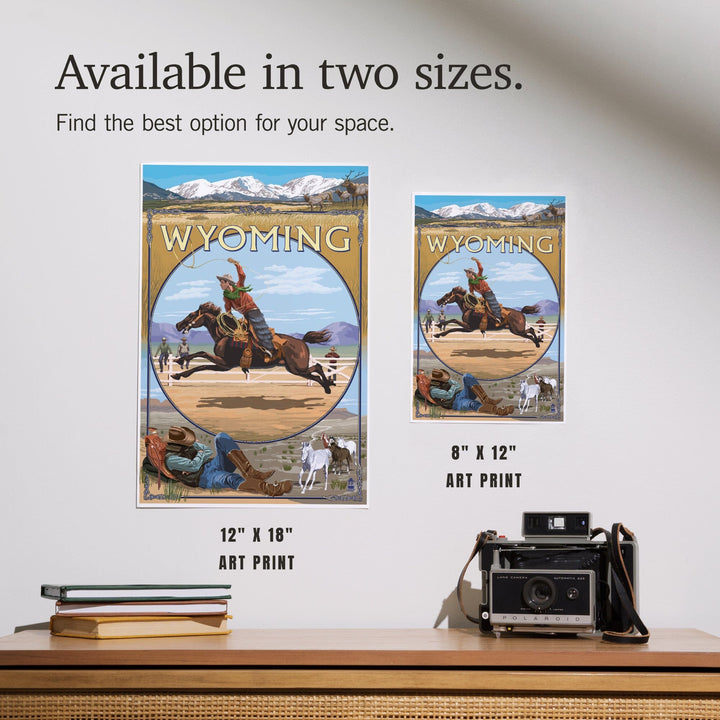 Wyoming, Rodeo Cowboy Montage, Art & Giclee Prints Art Lantern Press 