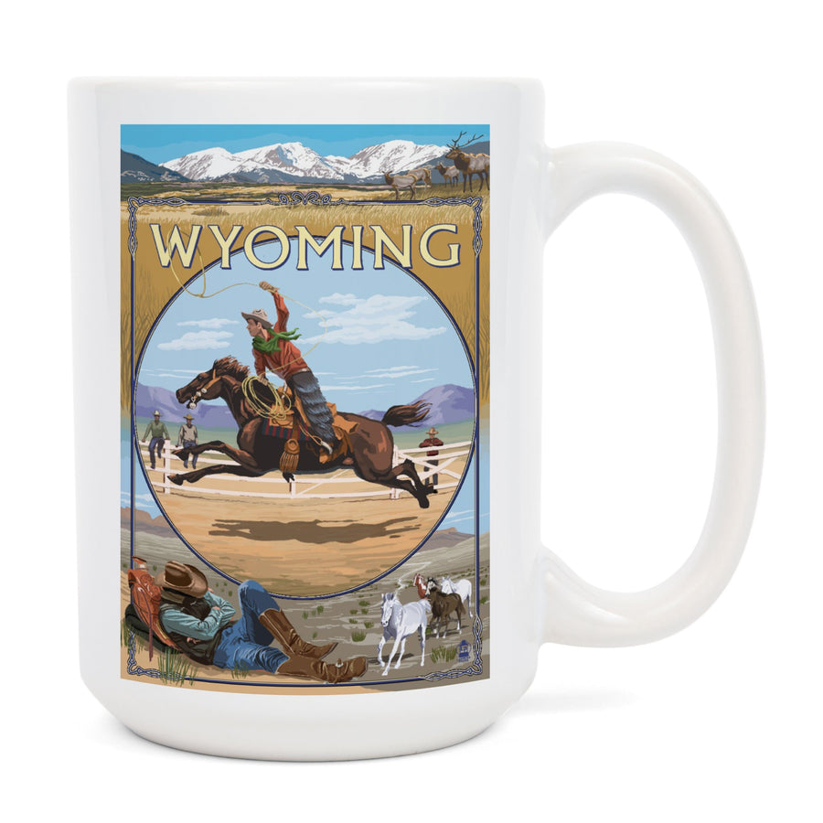 Wyoming, Rodeo Cowboy Montage, Ceramic Mug Mugs Lantern Press 