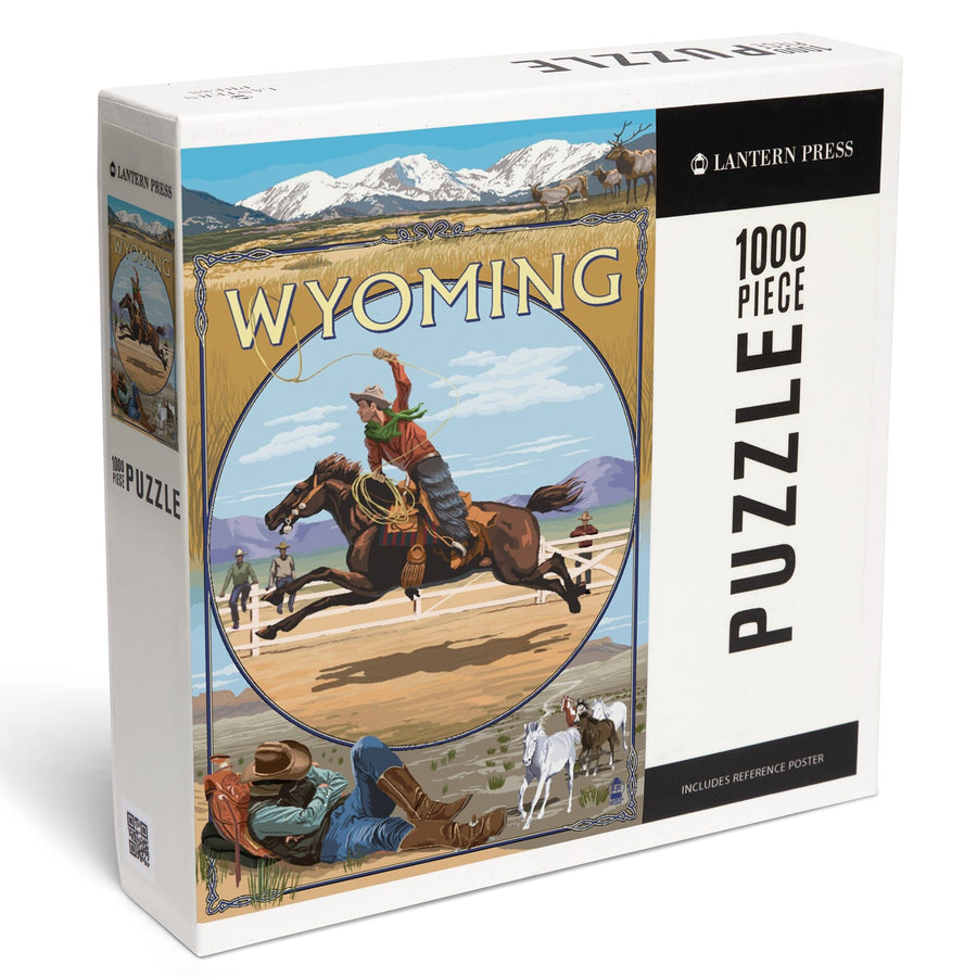 Wyoming, Rodeo Cowboy Montage, Jigsaw Puzzle Puzzle Lantern Press 