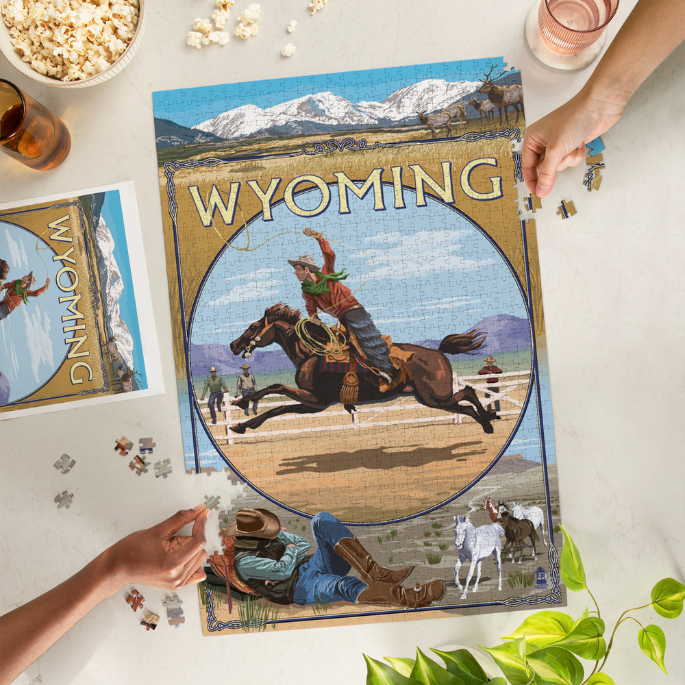 Wyoming, Rodeo Cowboy Montage, Jigsaw Puzzle Puzzle Lantern Press 