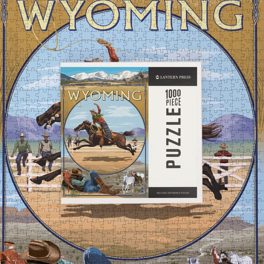 Wyoming, Rodeo Cowboy Montage, Jigsaw Puzzle Puzzle Lantern Press 