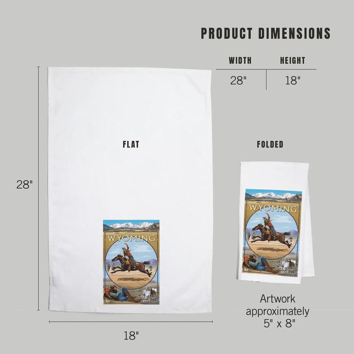 Wyoming, Rodeo Cowboy Montage, Organic Cotton Kitchen Tea Towels Kitchen Lantern Press 
