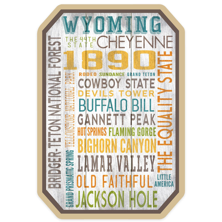 Wyoming, Rustic Typography, Contour, Vinyl Sticker Sticker Lantern Press 