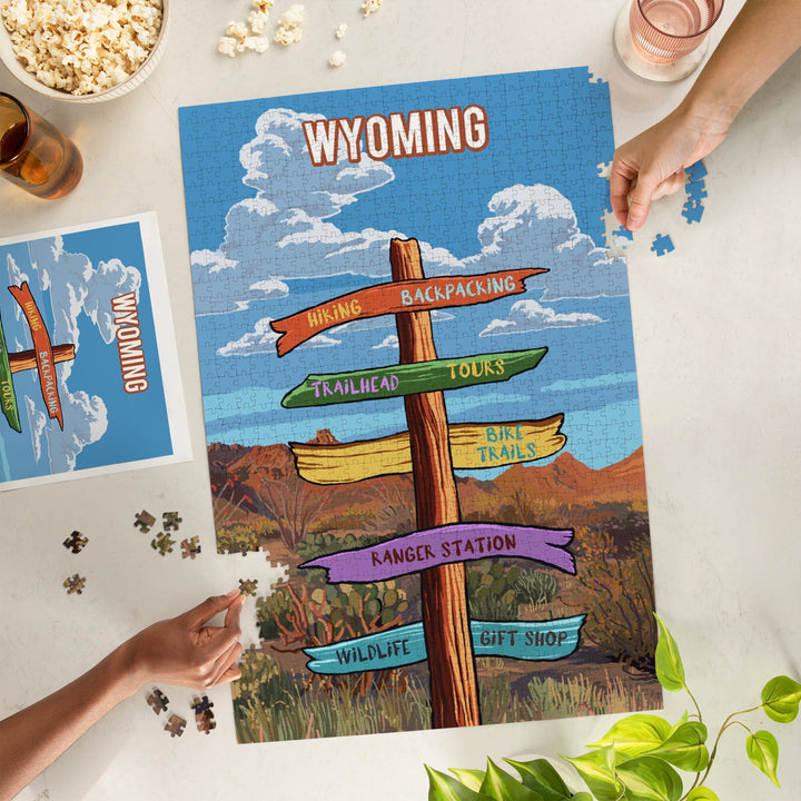 Wyoming, Signpost, Desert, Jigsaw Puzzle Puzzle Lantern Press 