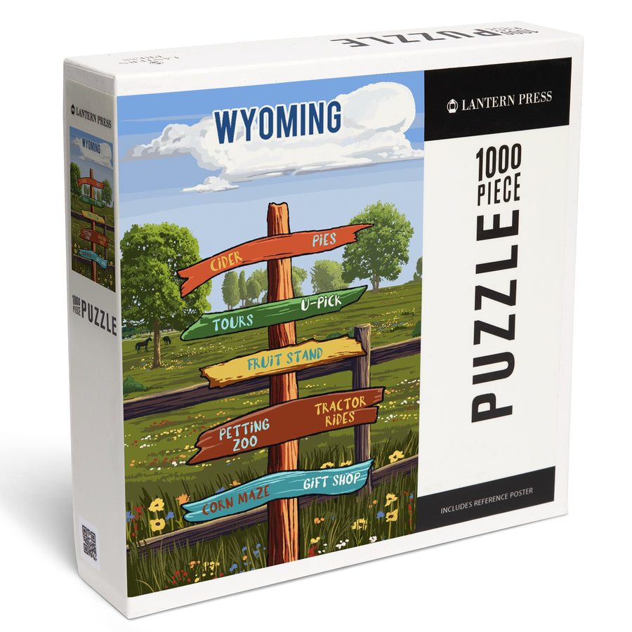 Wyoming, Signpost, Orchard, Jigsaw Puzzle Puzzle Lantern Press 