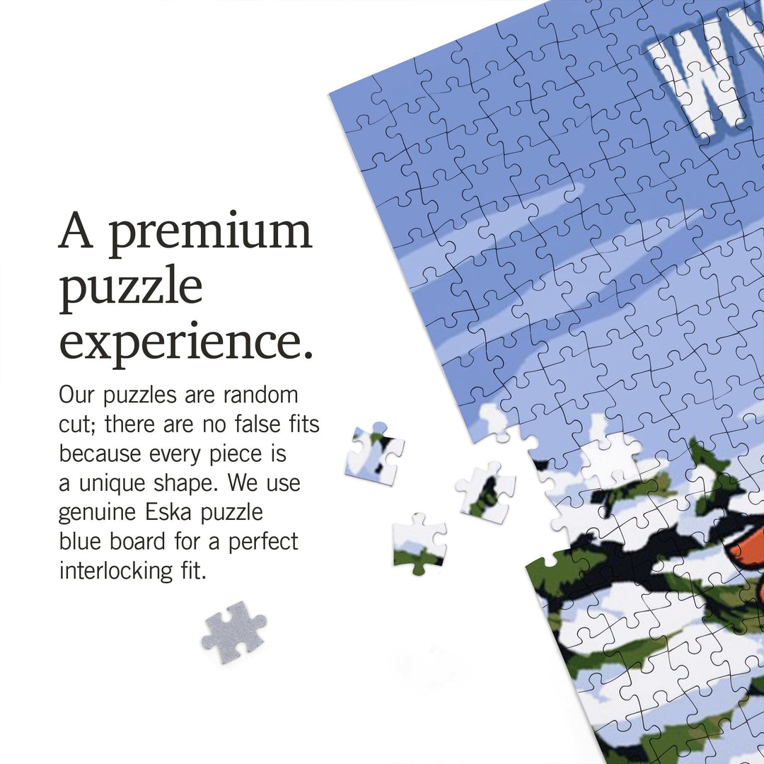 Wyoming, Signpost, Ski and Snow, Jigsaw Puzzle Puzzle Lantern Press 