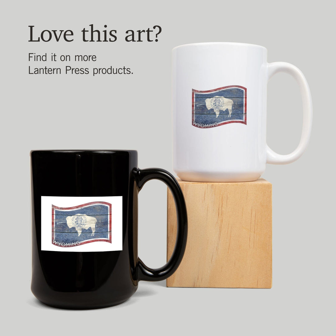 Wyoming, State Flag, Contour, Rustic Painting, Ceramic Mug Mugs Lantern Press 