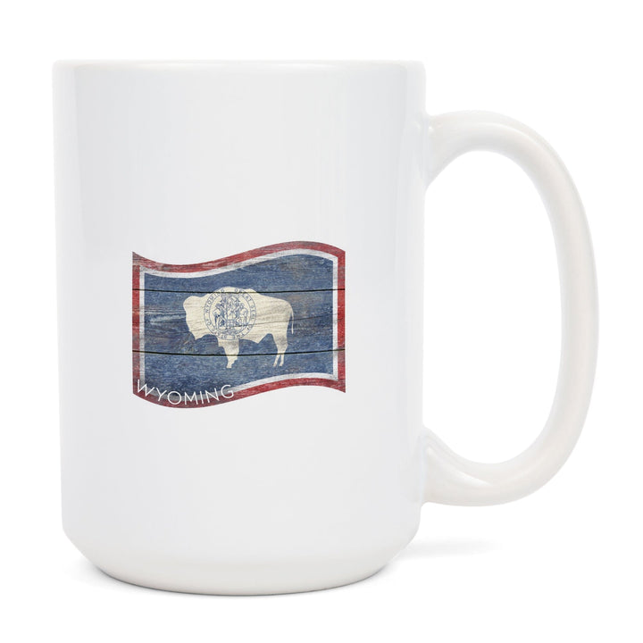 Wyoming, State Flag, Contour, Rustic Painting, Ceramic Mug Mugs Lantern Press 