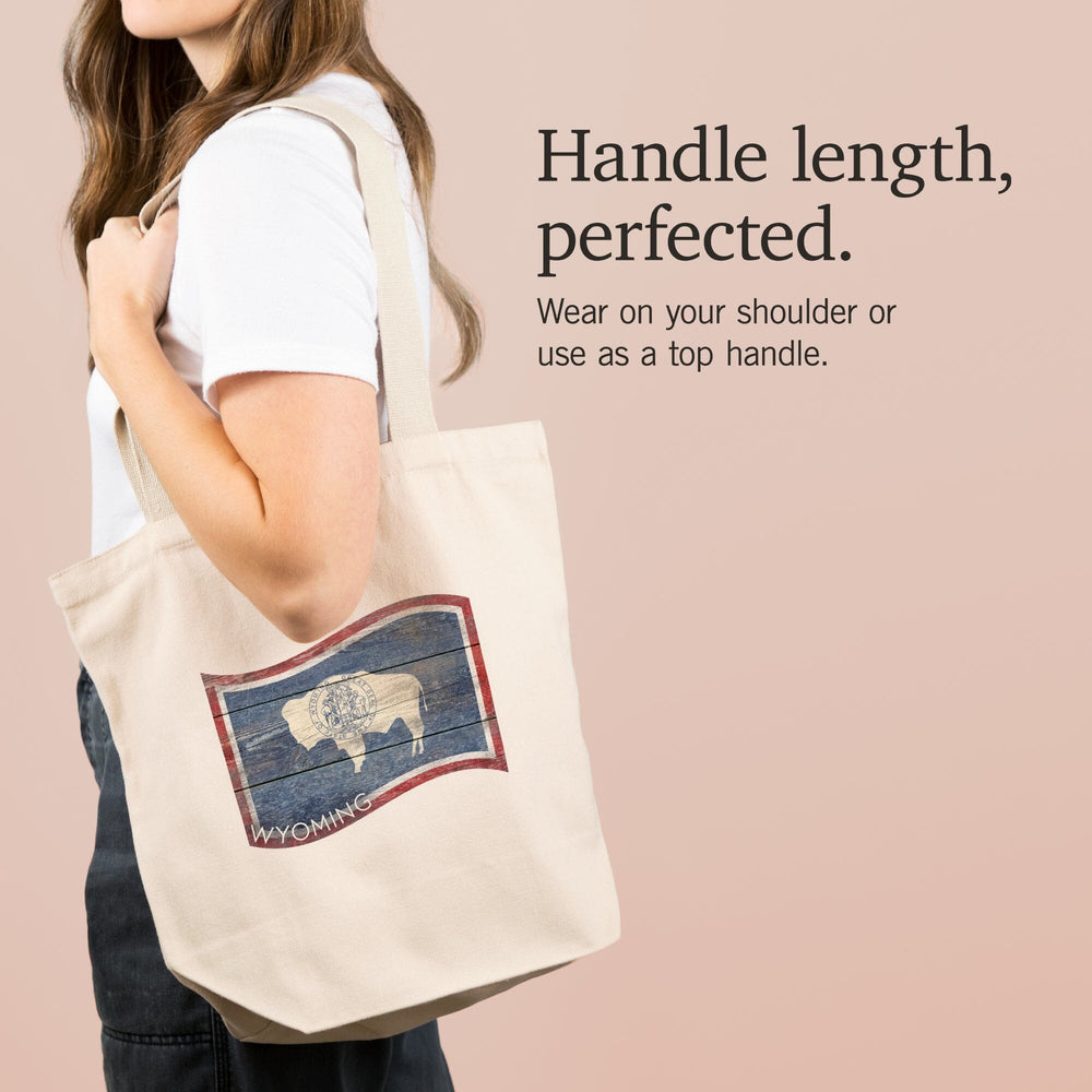 Wyoming, State Flag, , Rustic Painting, Tote Bag Totes Lantern Press 