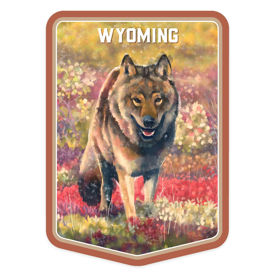 Wyoming, Watercolor Study, Gray Wolf, Contour, Vinyl Sticker Sticker Lantern Press 