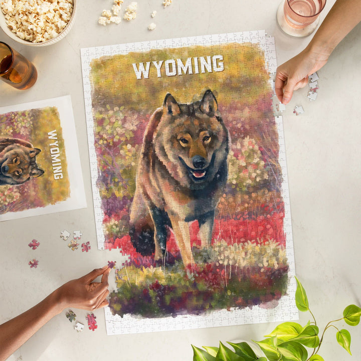 Wyoming, Watercolor Study, Gray Wolf, Jigsaw Puzzle Puzzle Lantern Press 